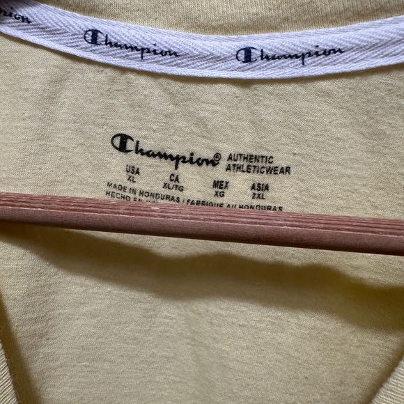 Champion Crop Top Tee Yellow Teal Logo Short Sleeve Athletic Shirt XL - Picture 5 of 7